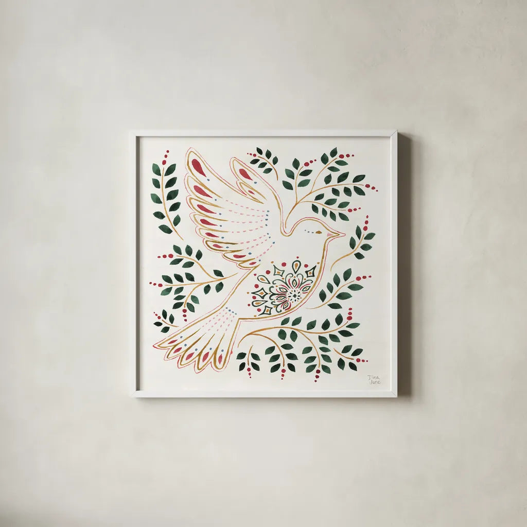 Holiday Sparkle VIII by Dina June. Shown in a crisp white glass frame for a clean and minimalist style. Available as an archival giclee rolled canvas, fine art paper, or poster print. SKU 78591a.