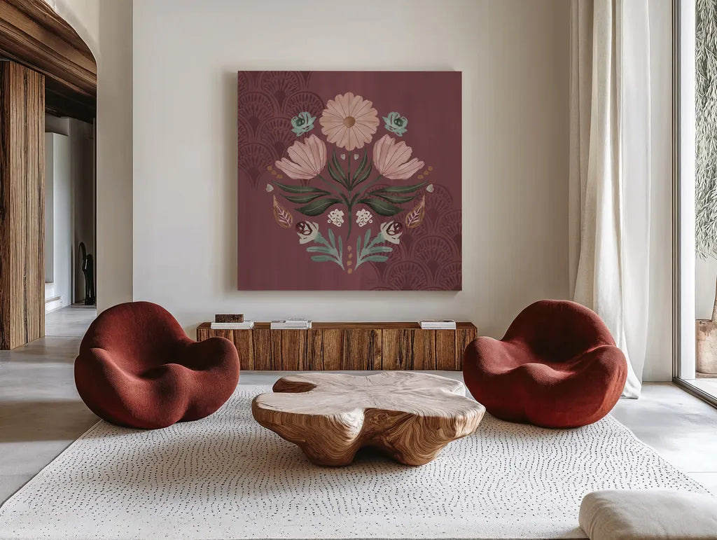 Impressions V by Dina June. Shown as extra-large giant wall art in a modern living room. Available as an archival giclee rolled canvas, fine art paper, or poster print. SKU 97778a.
