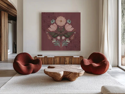 Impressions V by Dina June. Shown as extra-large giant wall art in a modern living room. Available as an archival giclee rolled canvas, fine art paper, or poster print. SKU 97778a.