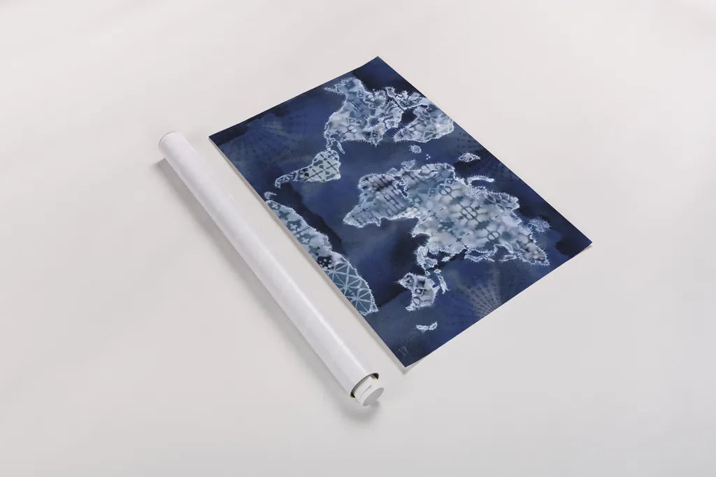 Indigo Splash I by Dina June. shown as a rolled paper print. Available as archival giclee rolled canvas, fine art paper, or poster print. SKU 71920i.