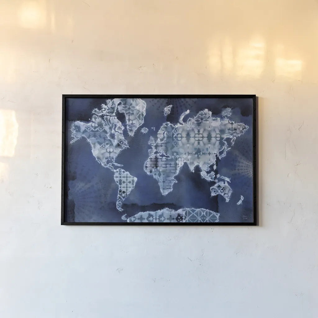 Indigo Splash I by Dina June. shown as a paper print in a black flame. Available as a archival giclee rolled canvas, fine art paper, or poster print. SKU 71920i.
