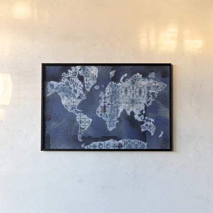 Indigo Splash I by Dina June. shown as a paper print in a black flame. Available as a archival giclee rolled canvas, fine art paper, or poster print. SKU 71920i.