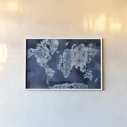 Indigo Splash I by Dina June. shown as a paper print in a white frame. Available as a archival giclee rolled canvas, fine art paper, or poster print. SKU 71920i.