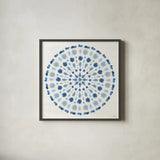 Indigo Splash II by Dina June. Shown in a sleek black glass frame for a contemporary gallery look. Available as an archival giclee rolled canvas, fine art paper, or poster print. SKU 71921a.