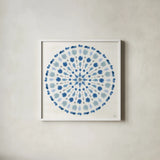 Indigo Splash II by Dina June. Shown in a crisp white glass frame for a clean and minimalist style. Available as an archival giclee rolled canvas, fine art paper, or poster print. SKU 71921a.