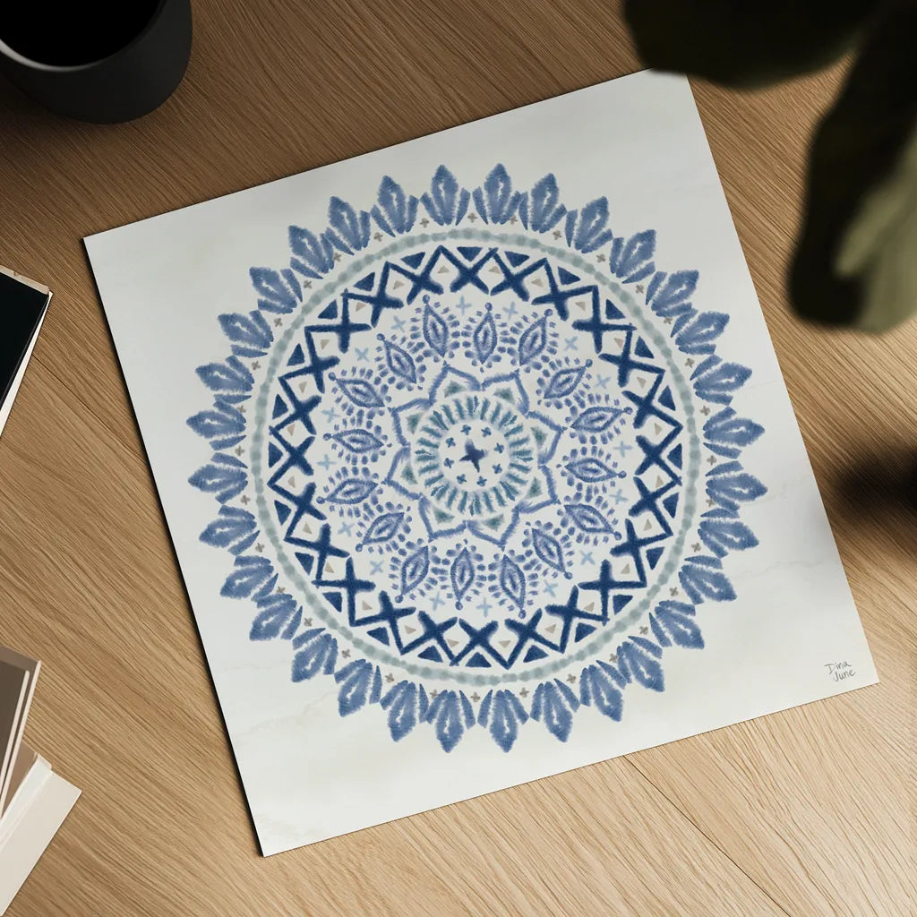 Indigo Splash IV by Dina June. Shown as a detailed flat fine art print, highlighting archival giclee quality. Available as an archival giclee rolled canvas, fine art paper, or poster print. SKU 71923a.