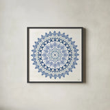 Indigo Splash IV by Dina June. Shown in a sleek black glass frame for a contemporary gallery look. Available as an archival giclee rolled canvas, fine art paper, or poster print. SKU 71923a.