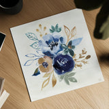 Indigo Splash IX by Dina June. Shown as a detailed flat fine art print, highlighting archival giclee quality. Available as an archival giclee rolled canvas, fine art paper, or poster print. SKU 71928a.