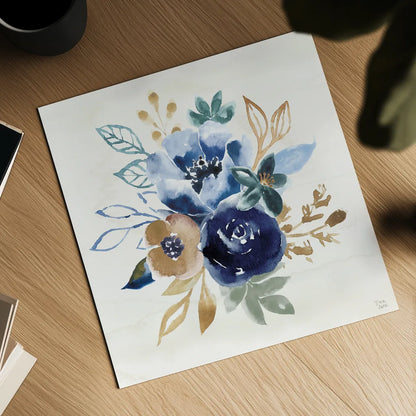 Indigo Splash IX by Dina June. Shown as a detailed flat fine art print, highlighting archival giclee quality. Available as an archival giclee rolled canvas, fine art paper, or poster print. SKU 71928a.