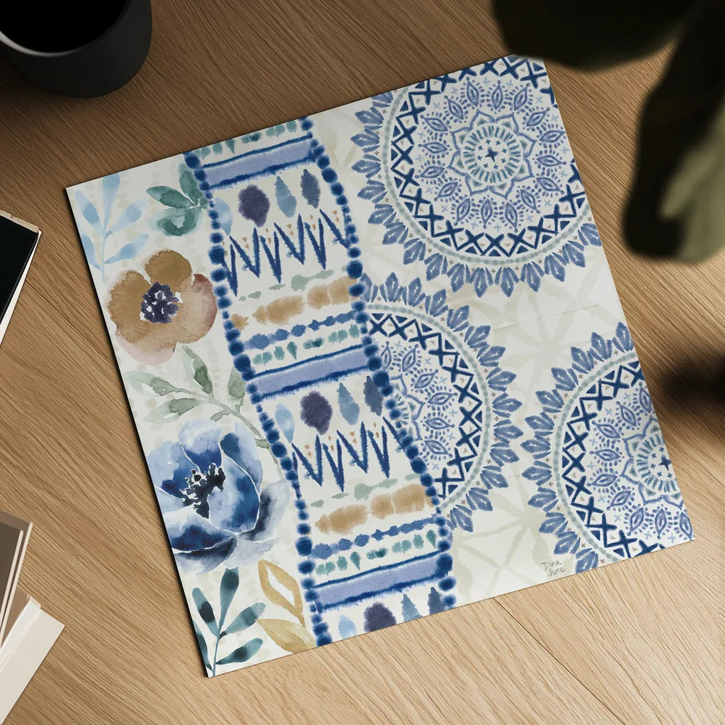 Indigo Splash VII by Dina June. Shown as a detailed flat fine art print, highlighting archival giclee quality. Available as an archival giclee rolled canvas, fine art paper, or poster print. SKU 71926a.