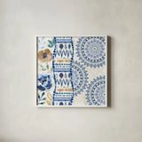 Indigo Splash VII by Dina June. Shown in a crisp white glass frame for a clean and minimalist style. Available as an archival giclee rolled canvas, fine art paper, or poster print. SKU 71926a.