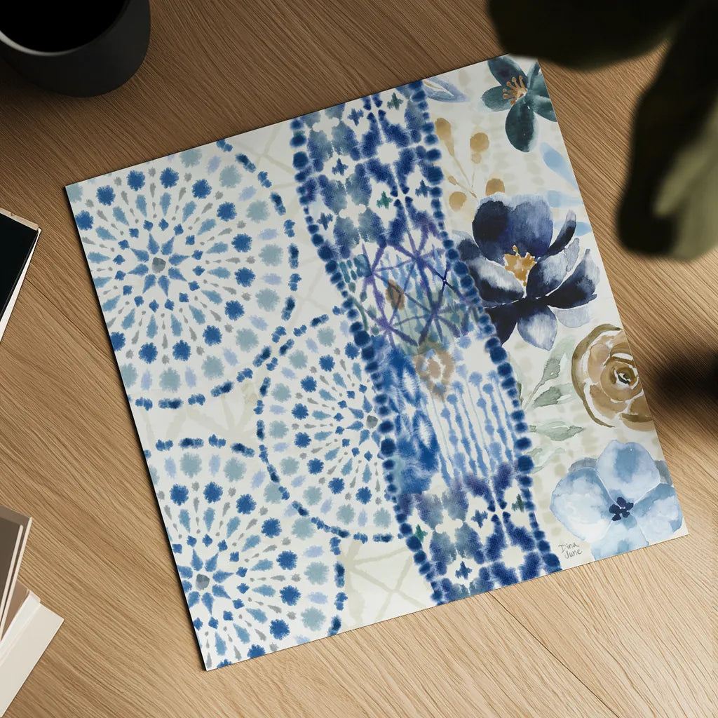 Indigo Splash VIII by Dina June. Shown as a detailed flat fine art print, highlighting archival giclee quality. Available as an archival giclee rolled canvas, fine art paper, or poster print. SKU 71927a.