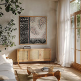 Kasbah Crush III by Dina June. Shown in a natural wood frame in a cozy modern living room. Available as an archival giclee rolled canvas, fine art paper, or poster print. SKU 64294a.