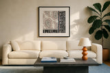 Kasbah Crush IV by Dina June. Displayed in a glass frame with matte in a clean modern living room. Available as an archival giclee rolled canvas, fine art paper, or poster print. SKU 64295a.