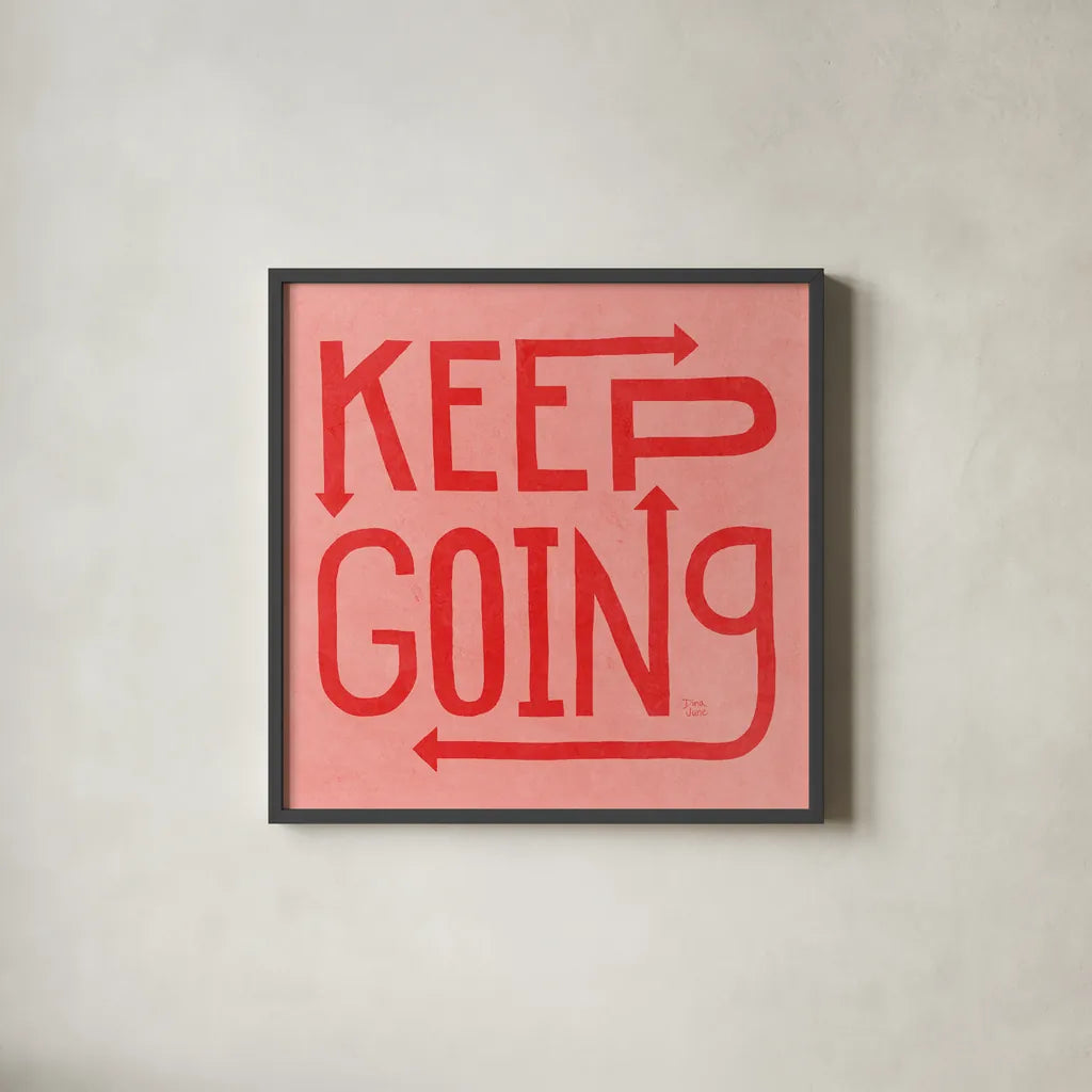Keep Going I by Dina June. Shown in a sleek black glass frame for a contemporary gallery look. Available as an archival giclee rolled canvas, fine art paper, or poster print. SKU 91812a.