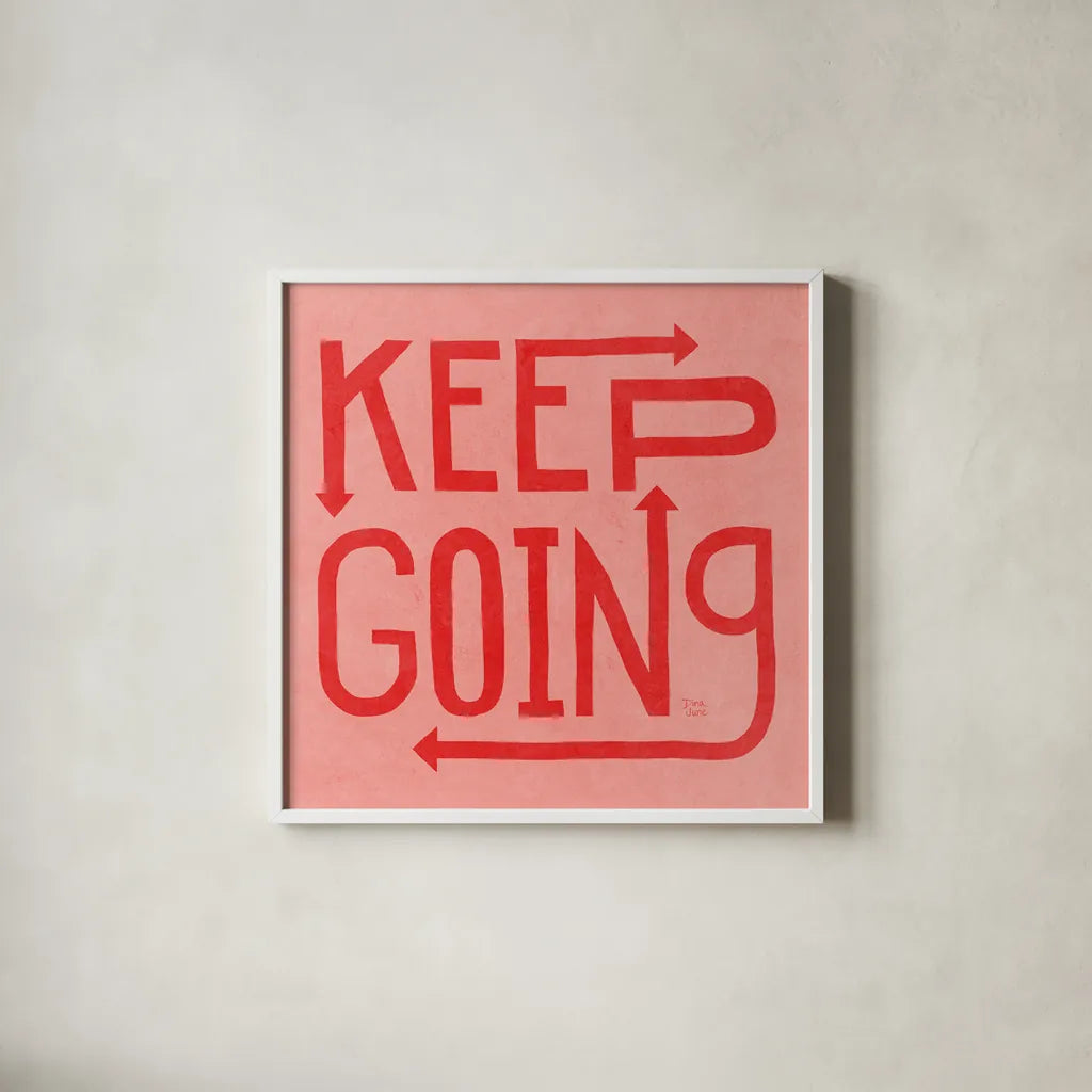 Keep Going I by Dina June. Shown in a crisp white glass frame for a clean and minimalist style. Available as an archival giclee rolled canvas, fine art paper, or poster print. SKU 91812a.