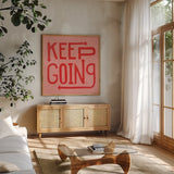 Keep Going I by Dina June. Shown in a natural wood frame in a cozy modern living room. Available as an archival giclee rolled canvas, fine art paper, or poster print. SKU 91812a.
