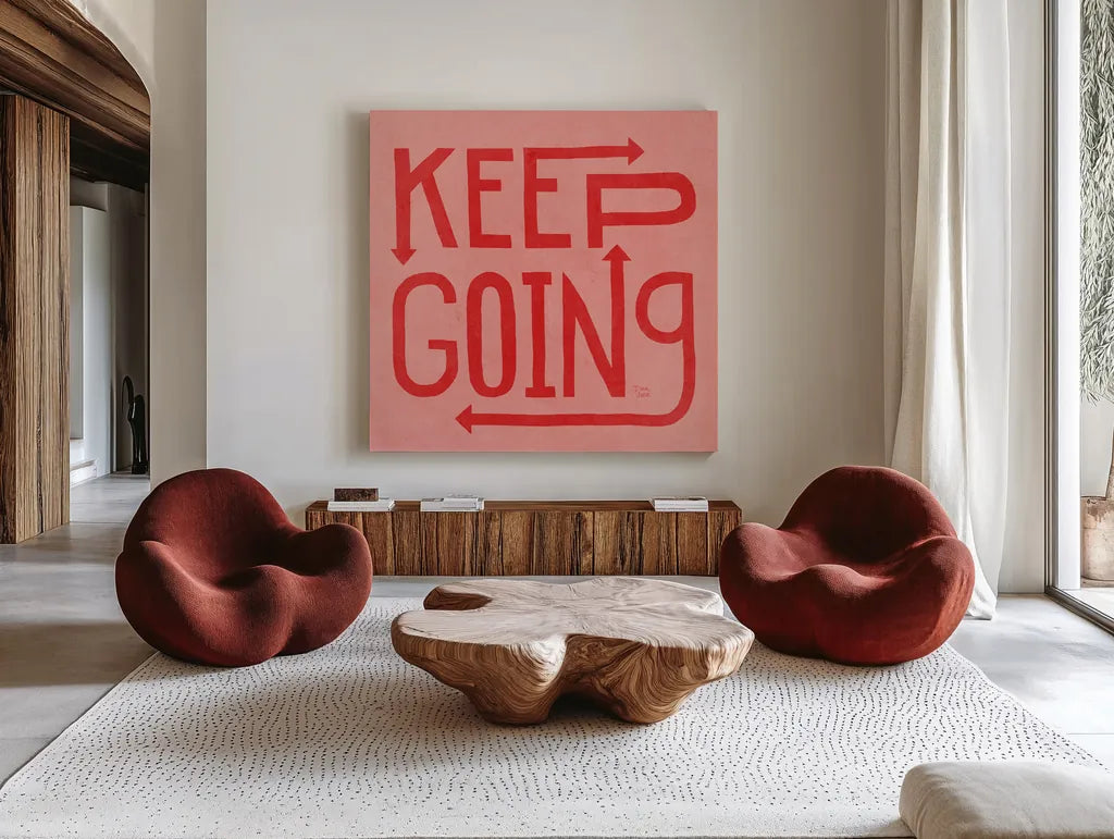 Keep Going I by Dina June. Shown as extra-large giant wall art in a modern living room. Available as an archival giclee rolled canvas, fine art paper, or poster print. SKU 91812a.