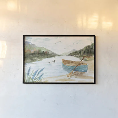 Lake Love I by Dina June. shown as a paper print in a black flame. Available as a archival giclee rolled canvas, fine art paper, or poster print. SKU 67270i.