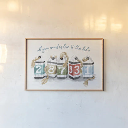 Lake Love IV by Dina June. shown as a paper print in a natural frame. Available as a archival giclee rolled canvas, fine art paper, or poster print. SKU 67273i.