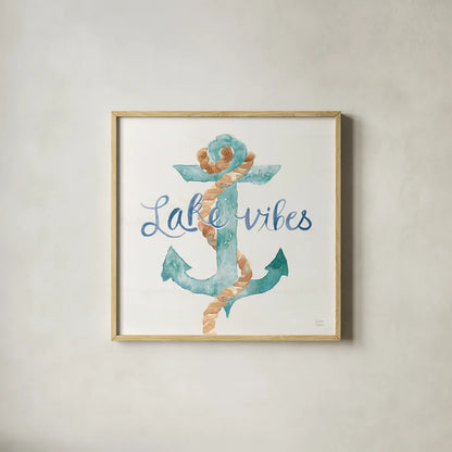 Lake Love V by Dina June. Shown in a natural wood glass frame for a timeless modern aesthetic. Available as an archival giclee rolled canvas, fine art paper, or poster print. SKU 67274a.