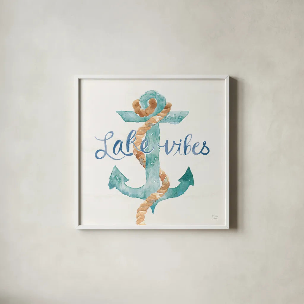 Lake Love V by Dina June. Shown in a crisp white glass frame for a clean and minimalist style. Available as an archival giclee rolled canvas, fine art paper, or poster print. SKU 67274a.