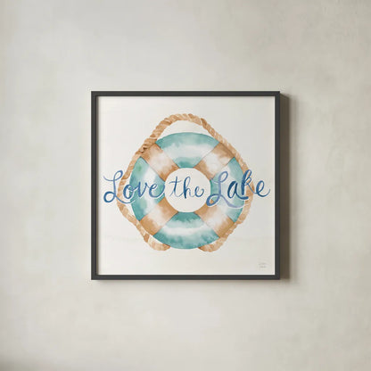 Lake Love VI by Dina June. Shown in a sleek black glass frame for a contemporary gallery look. Available as an archival giclee rolled canvas, fine art paper, or poster print. SKU 67275a.