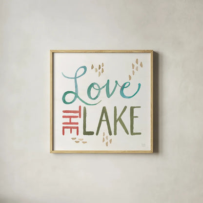Lake Love VII by Dina June. Shown in a natural wood glass frame for a timeless modern aesthetic. Available as an archival giclee rolled canvas, fine art paper, or poster print. SKU 67276a.