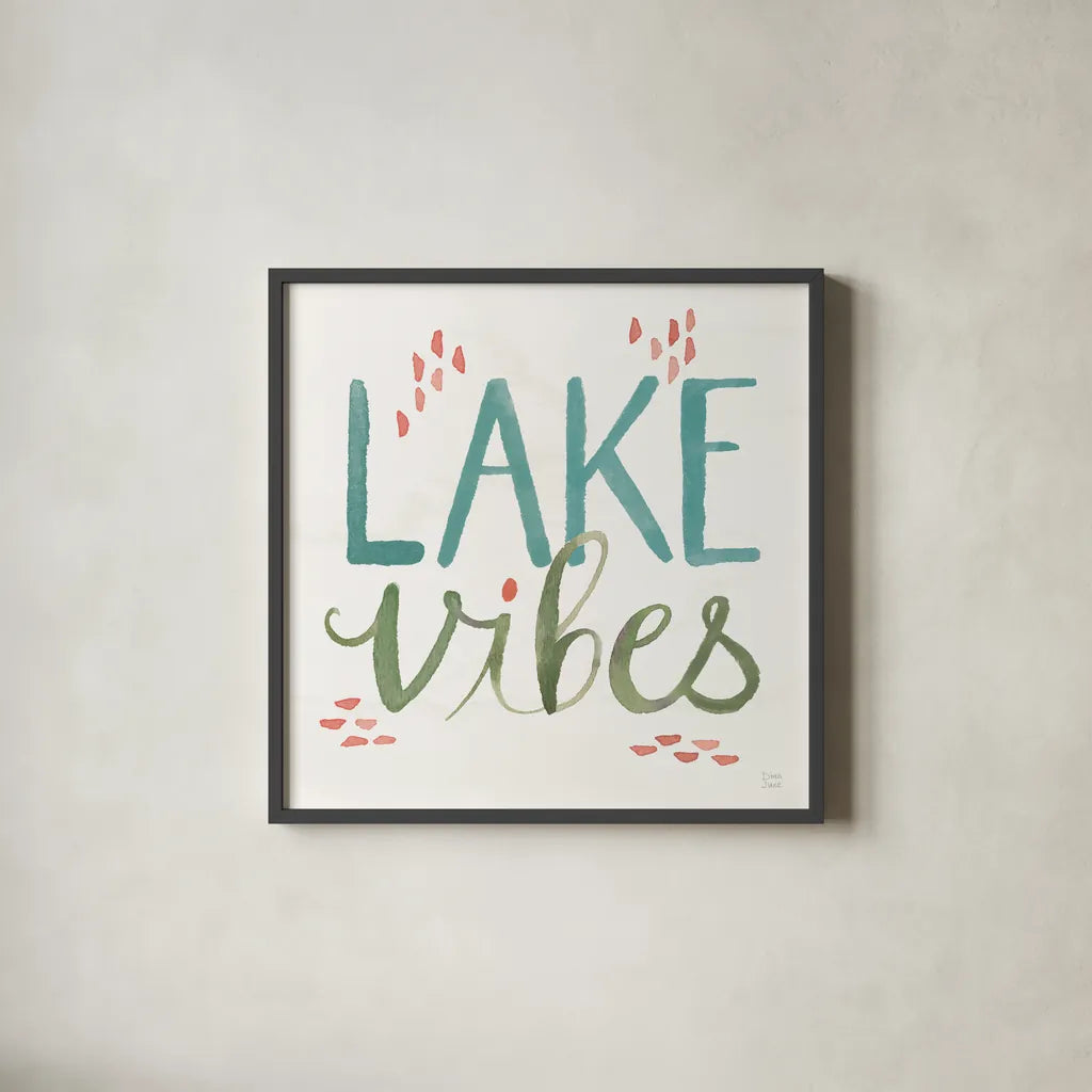 Lake Love VIII by Dina June. Shown in a sleek black glass frame for a contemporary gallery look. Available as an archival giclee rolled canvas, fine art paper, or poster print. SKU 67277a.