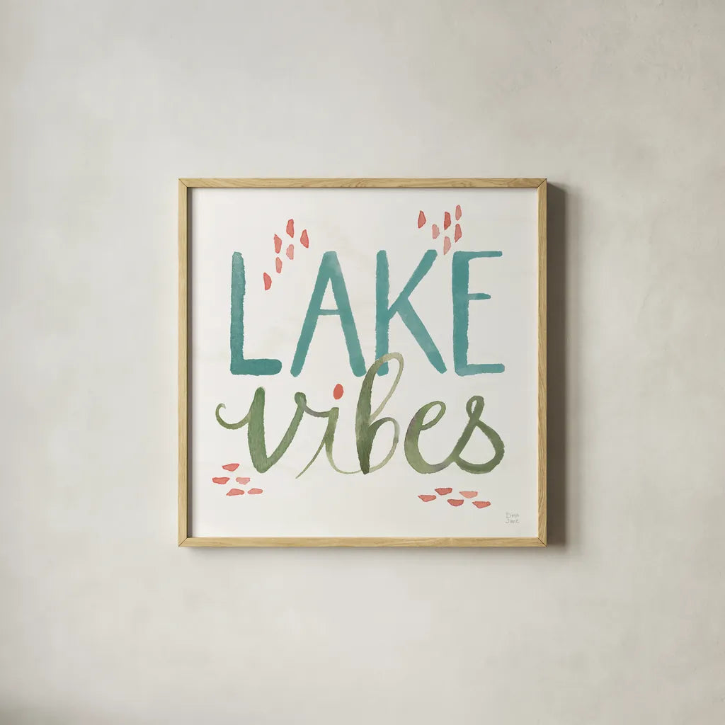 Lake Love VIII by Dina June. Shown in a natural wood glass frame for a timeless modern aesthetic. Available as an archival giclee rolled canvas, fine art paper, or poster print. SKU 67277a.