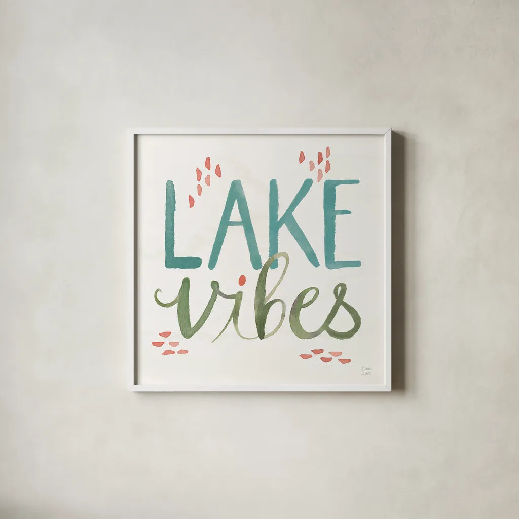 Lake Love VIII by Dina June. Shown in a crisp white glass frame for a clean and minimalist style. Available as an archival giclee rolled canvas, fine art paper, or poster print. SKU 67277a.