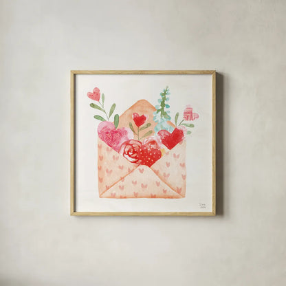 Love Always I by Dina June. Shown in a natural wood glass frame for a timeless modern aesthetic. Available as an archival giclee rolled canvas, fine art paper, or poster print. SKU 74064a.