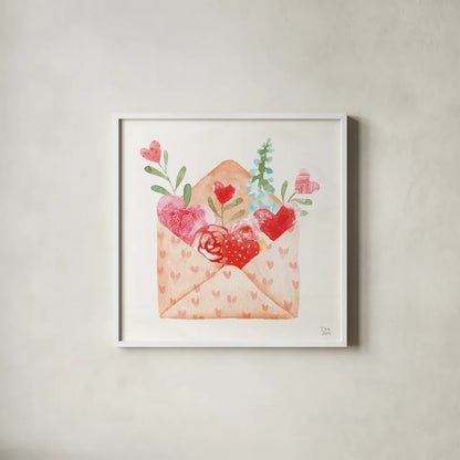 Love Always I by Dina June. Shown in a crisp white glass frame for a clean and minimalist style. Available as an archival giclee rolled canvas, fine art paper, or poster print. SKU 74064a.
