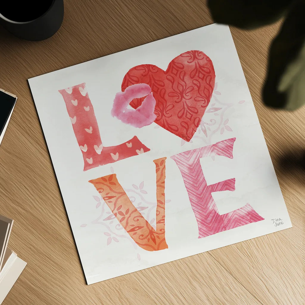 Love Always III by Dina June. Shown as a detailed flat fine art print, highlighting archival giclee quality. Available as an archival giclee rolled canvas, fine art paper, or poster print. SKU 74066a.