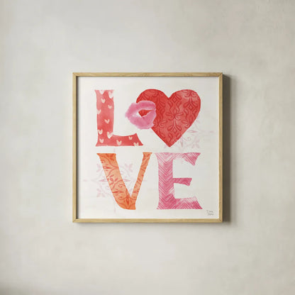 Love Always III by Dina June. Shown in a natural wood glass frame for a timeless modern aesthetic. Available as an archival giclee rolled canvas, fine art paper, or poster print. SKU 74066a.