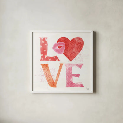 Love Always III by Dina June. Shown in a crisp white glass frame for a clean and minimalist style. Available as an archival giclee rolled canvas, fine art paper, or poster print. SKU 74066a.