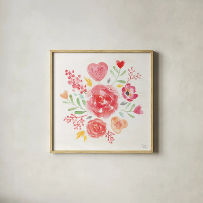 Love Always IV by Dina June. Shown in a natural wood glass frame for a timeless modern aesthetic. Available as an archival giclee rolled canvas, fine art paper, or poster print. SKU 74067a.
