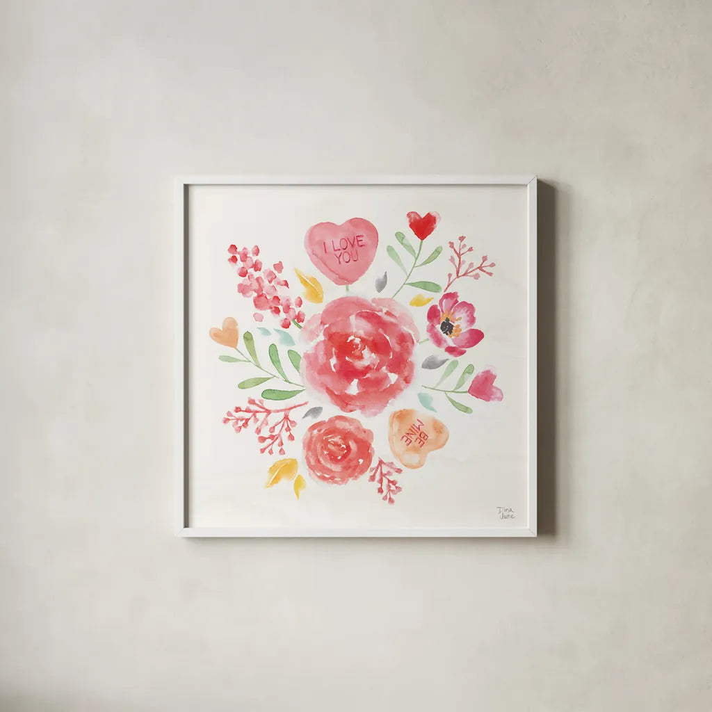 Love Always IV by Dina June. Shown in a crisp white glass frame for a clean and minimalist style. Available as an archival giclee rolled canvas, fine art paper, or poster print. SKU 74067a.
