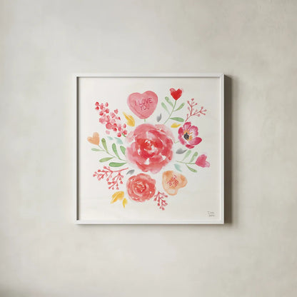 Love Always IV by Dina June. Shown in a crisp white glass frame for a clean and minimalist style. Available as an archival giclee rolled canvas, fine art paper, or poster print. SKU 74067a.