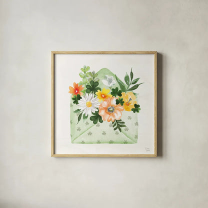 Lucky Charm I by Dina June. Shown in a natural wood glass frame for a timeless modern aesthetic. Available as an archival giclee rolled canvas, fine art paper, or poster print. SKU 74634a.