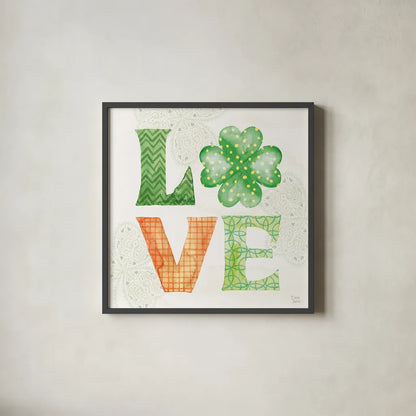 Lucky Charm II by Dina June. Shown in a sleek black glass frame for a contemporary gallery look. Available as an archival giclee rolled canvas, fine art paper, or poster print. SKU 74635a.