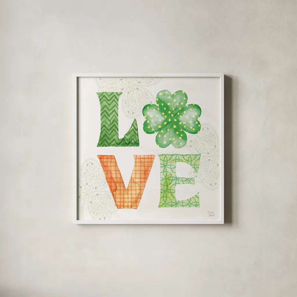 Lucky Charm II by Dina June. Shown in a crisp white glass frame for a clean and minimalist style. Available as an archival giclee rolled canvas, fine art paper, or poster print. SKU 74635a.