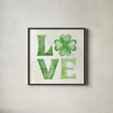 Lucky Charm II Green by Dina June. Shown in a sleek black glass frame for a contemporary gallery look. Available as an archival giclee rolled canvas, fine art paper, or poster print. SKU 89672a.