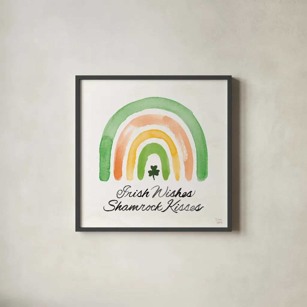 Lucky Charm III with Black by Dina June. Shown in a sleek black glass frame for a contemporary gallery look. Available as an archival giclee rolled canvas, fine art paper, or poster print. SKU 89673a.