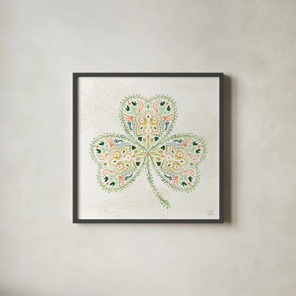 Lucky Charm IV by Dina June. Shown in a sleek black glass frame for a contemporary gallery look. Available as an archival giclee rolled canvas, fine art paper, or poster print. SKU 74637a.