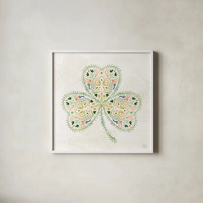 Lucky Charm IV by Dina June. Shown in a crisp white glass frame for a clean and minimalist style. Available as an archival giclee rolled canvas, fine art paper, or poster print. SKU 74637a.