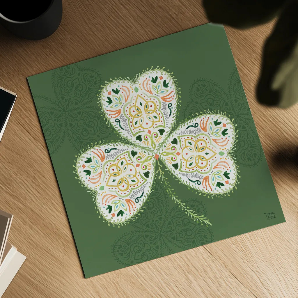 Lucky Charm IV Green by Dina June. Shown as a detailed flat fine art print, highlighting archival giclee quality. Available as an archival giclee rolled canvas, fine art paper, or poster print. SKU 97385a.