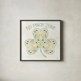 Lucky Charm IV No Pinch Zone by Dina June. Shown in a sleek black glass frame for a contemporary gallery look. Available as an archival giclee rolled canvas, fine art paper, or poster print. SKU 97386a.