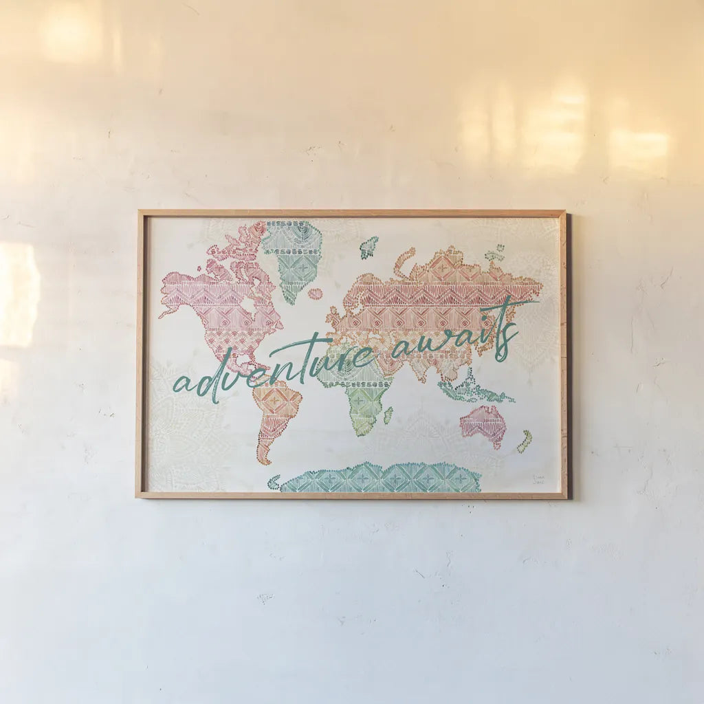 Macrame Meander I by Dina June. shown as a paper print in a natural frame. Available as a archival giclee rolled canvas, fine art paper, or poster print. SKU 66565i.