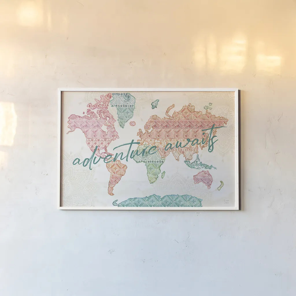 Macrame Meander I by Dina June. shown as a paper print in a white frame. Available as a archival giclee rolled canvas, fine art paper, or poster print. SKU 66565i.